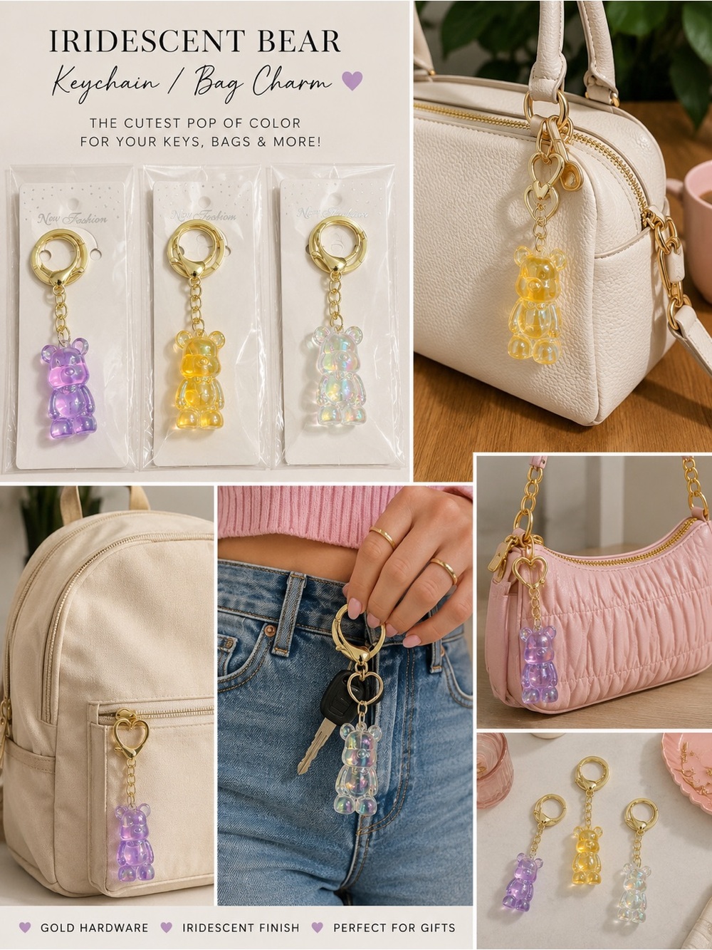 Iridescent Gummy Bear Keychain / Bag Charm Choose your color